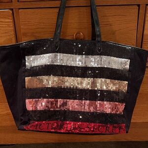 Victoria's Secret Black Tote with Sequin Stripes